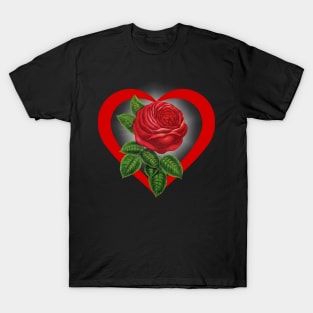 Love Heart Red Rose T-Shirt